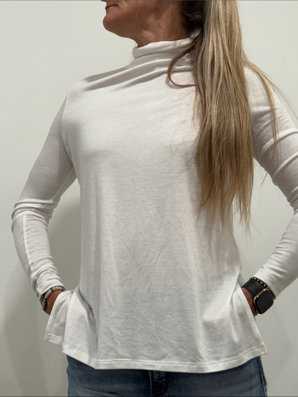 Athleta Cream Long-Sleeve Mock Neck Top